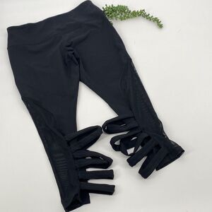 Zella Soft Stretch Mesh Strappy High -Rise Ankle Leggings Black XL